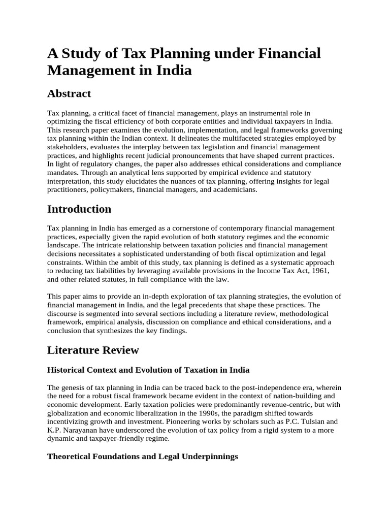 A Study of Tax Planning Under Financial Management in India | PDF ...