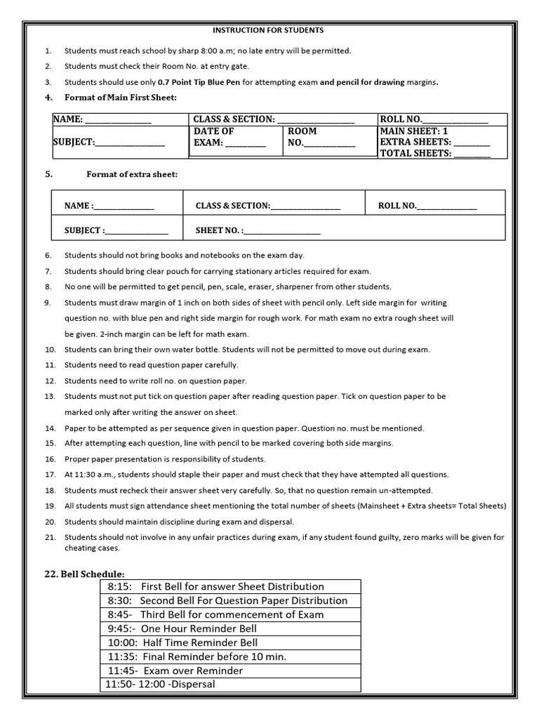 Exam Instructions for Students | PDF