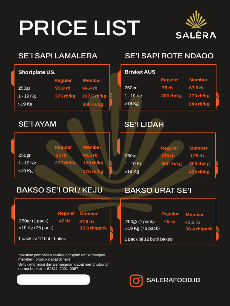 Se’i Sapi Price List and Membership Info | PDF