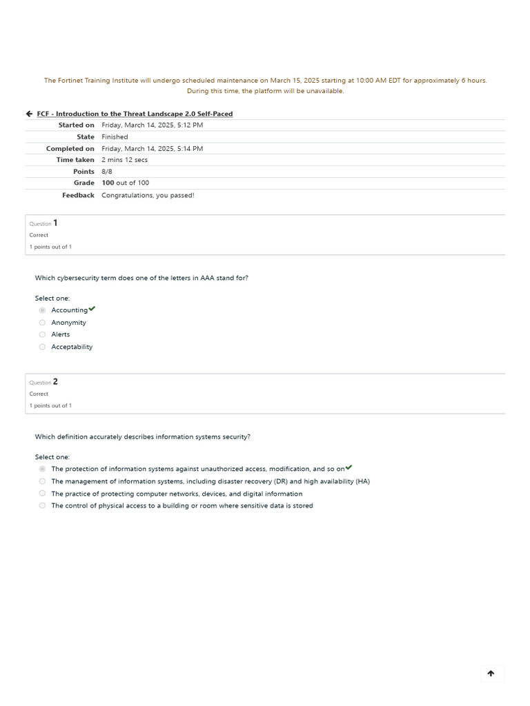 Cybersecurity Terms and Definitions Quiz | PDF | Security | Computer ...