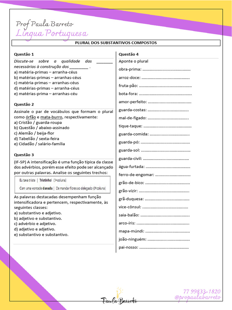 Plural de Adjetivos Compostos | PDF | Adjetivo | Substantivo