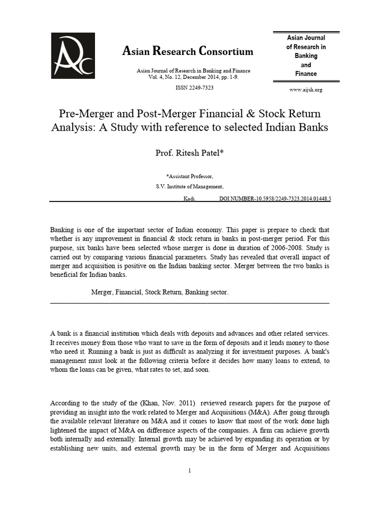 Indian Banks: Merger Impact Analysis | PDF | Mergers And Acquisitions ...