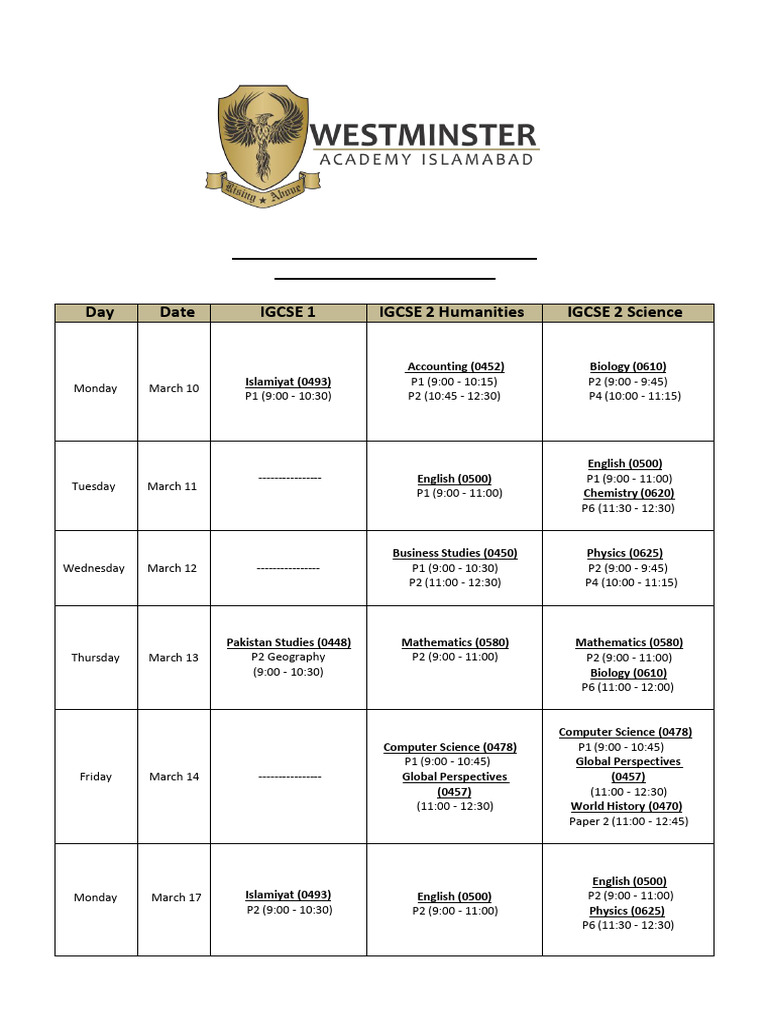 IGCSE Mock Exam Schedule 2025 | PDF