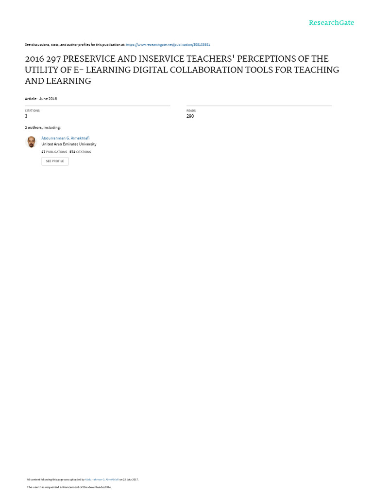 Teachers' Perceptions of E-Learning Tools | PDF | Educational ...