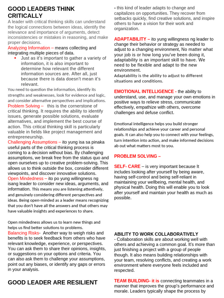 Essential Skills for Effective Leadership | PDF | Critical Thinking | Mind