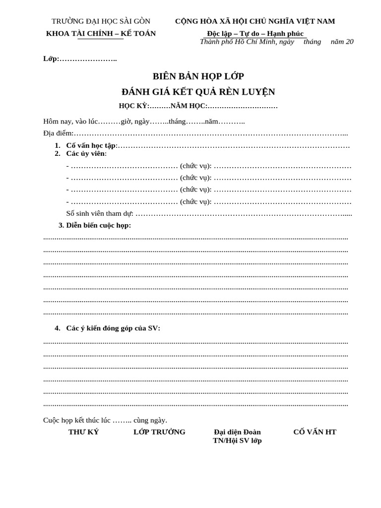 Mẫu Biên bản họp lớp | PDF
