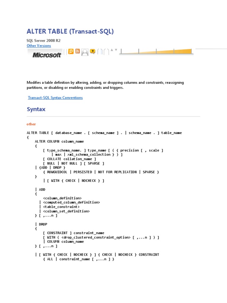 SQL Server ALTER TABLE Overview | PDF | Database Index | Table (Database)