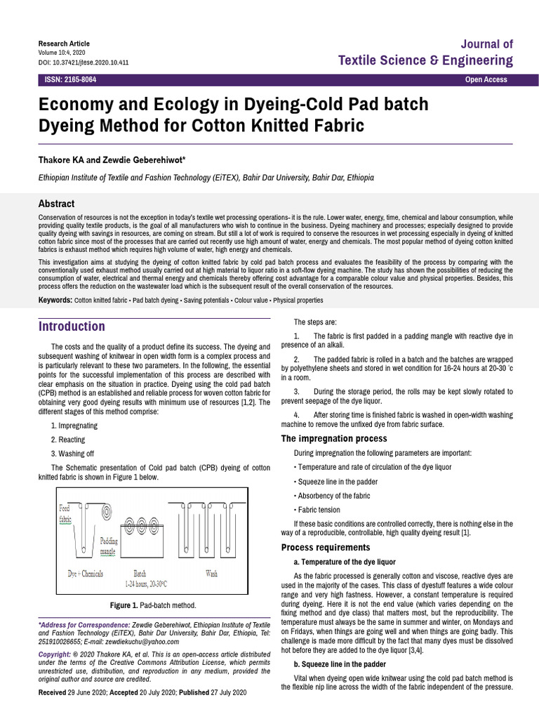 Economy and Ecology in Dyeing-Cold Pad Batch Dyeing Method For Cotton ...