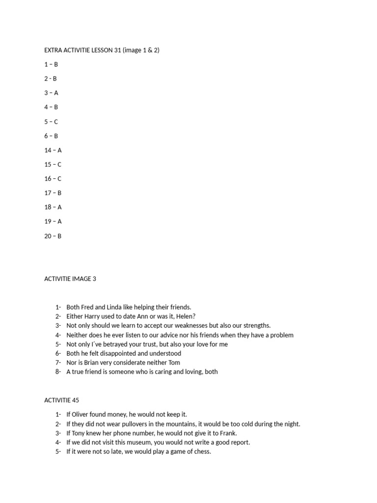 Extra Activities Lesson 31 Answers | PDF