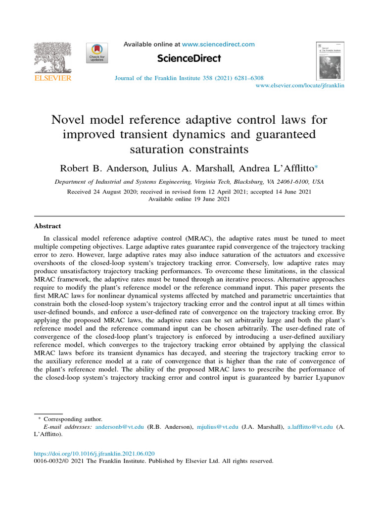 Adaptive Control Laws for Nonlinear Systems | PDF | Control Theory ...