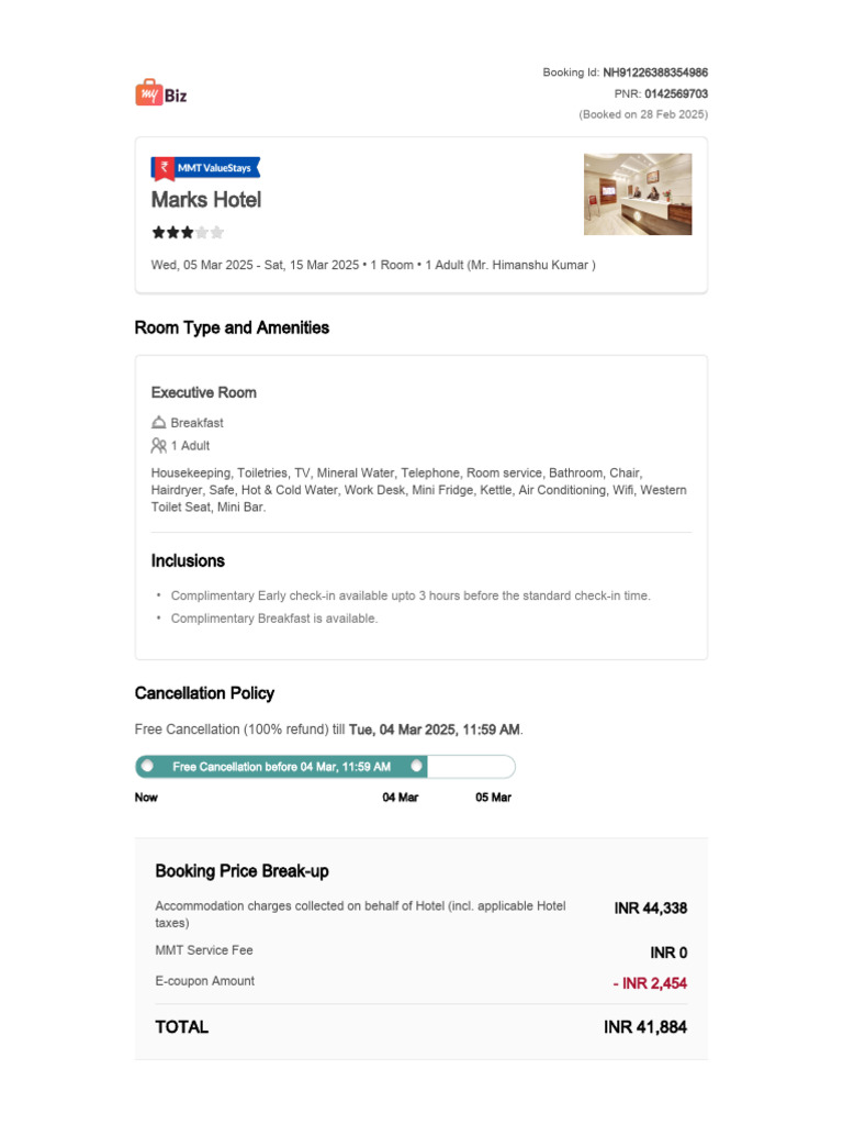 Marks Hotel Booking Details and Policies | PDF
