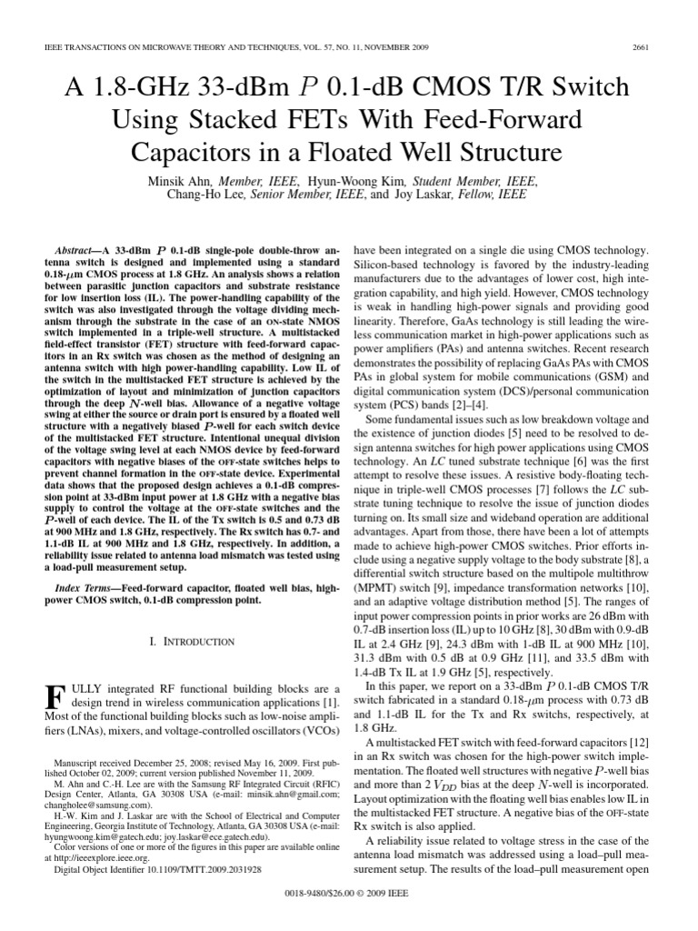 1.8 GHz CMOS T/R Switch Design | PDF | Mosfet | Field Effect Transistor