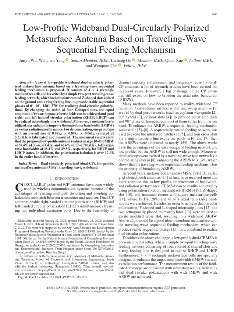 Low-Profile Wideband Dual-Circularly Polarized Metasurface Antenna ...