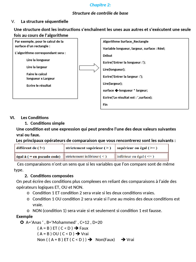 Conditions et Algorithmes de Base | PDF | Mathématiques | Mathématiques ...