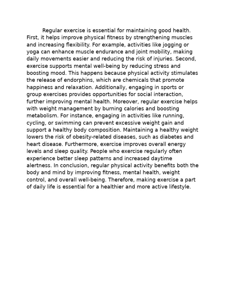 Benefits of Regular Exercise for Health | PDF
