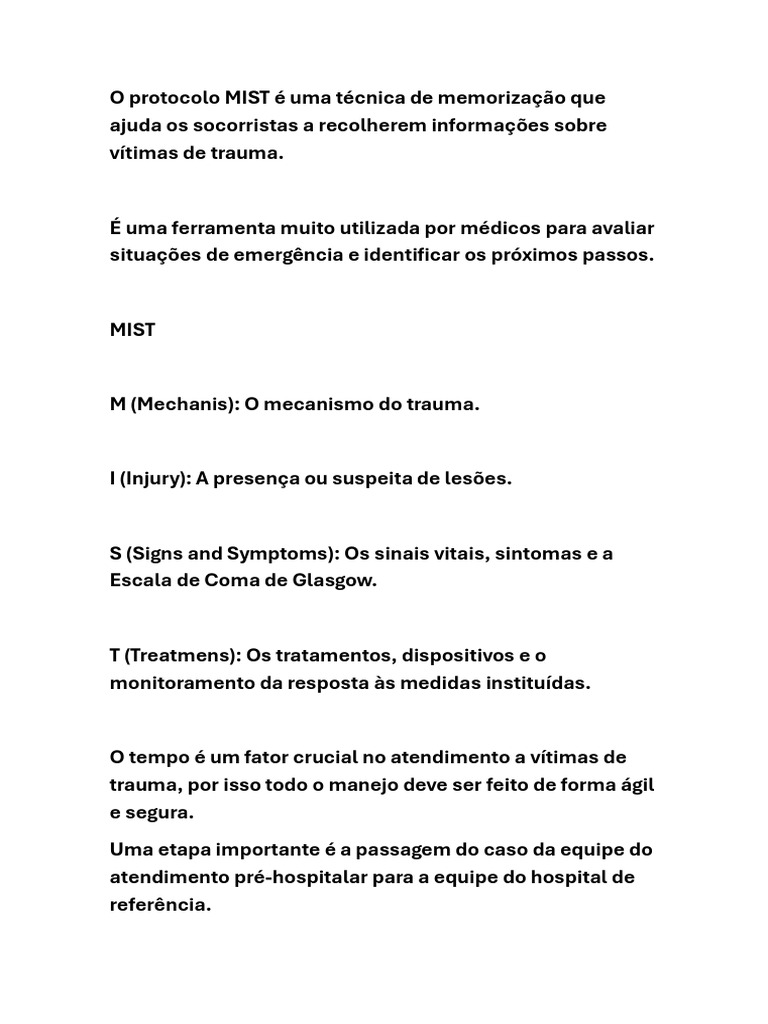 Protocolo MIST para Trauma em Emergências | PDF