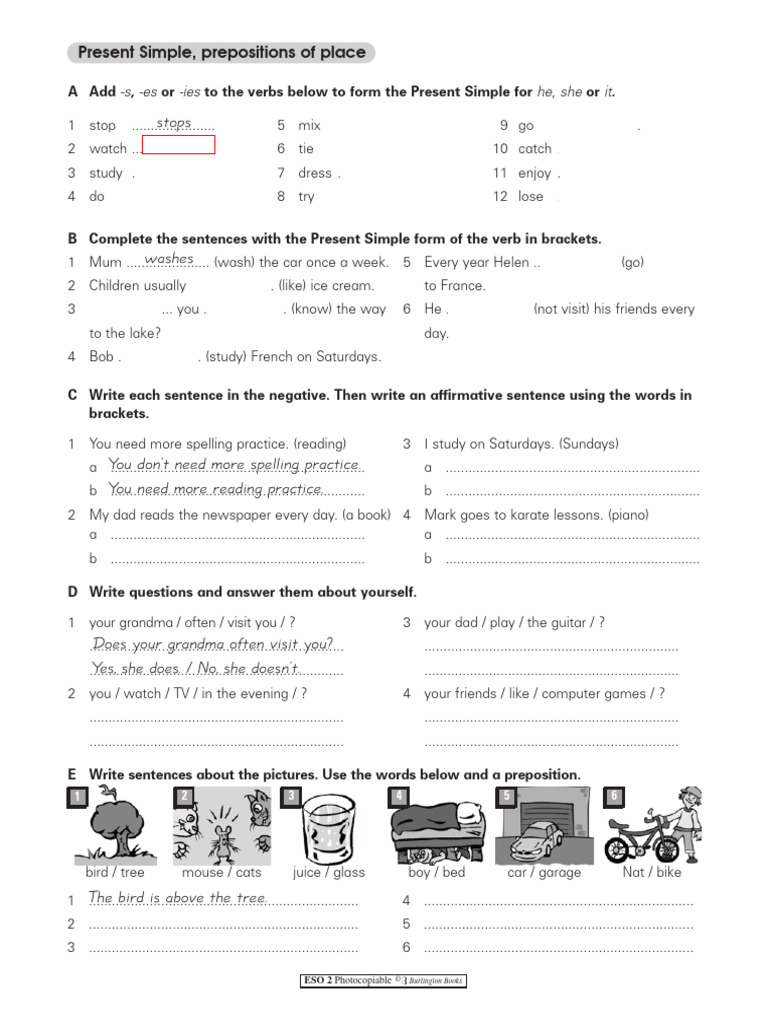 Present Simple & Prepositions Guide | PDF | Syntax | Grammar