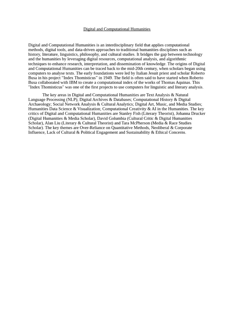 Digital and Computational Humanities Overview | PDF