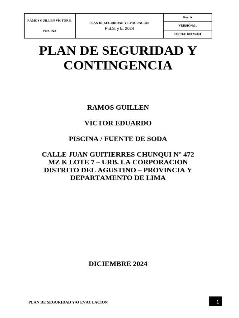 Plan de Seguridad y Contingencia | PDF | Primeros auxilios | Infarto de ...