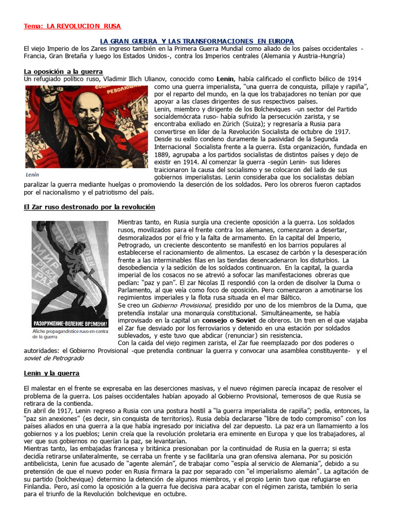 La Revolucion Rusa | PDF | Vladimir Lenin | revolución rusa