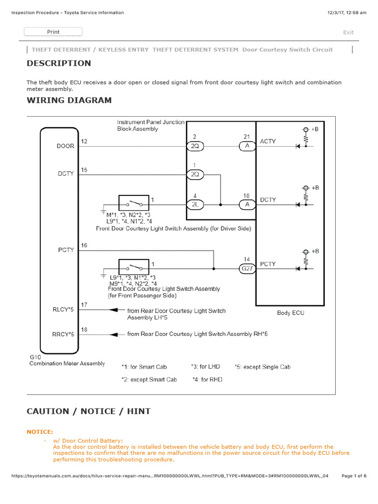 Toyota Door Courtesy Switch Wiring | PDF | Switch | Electric Power