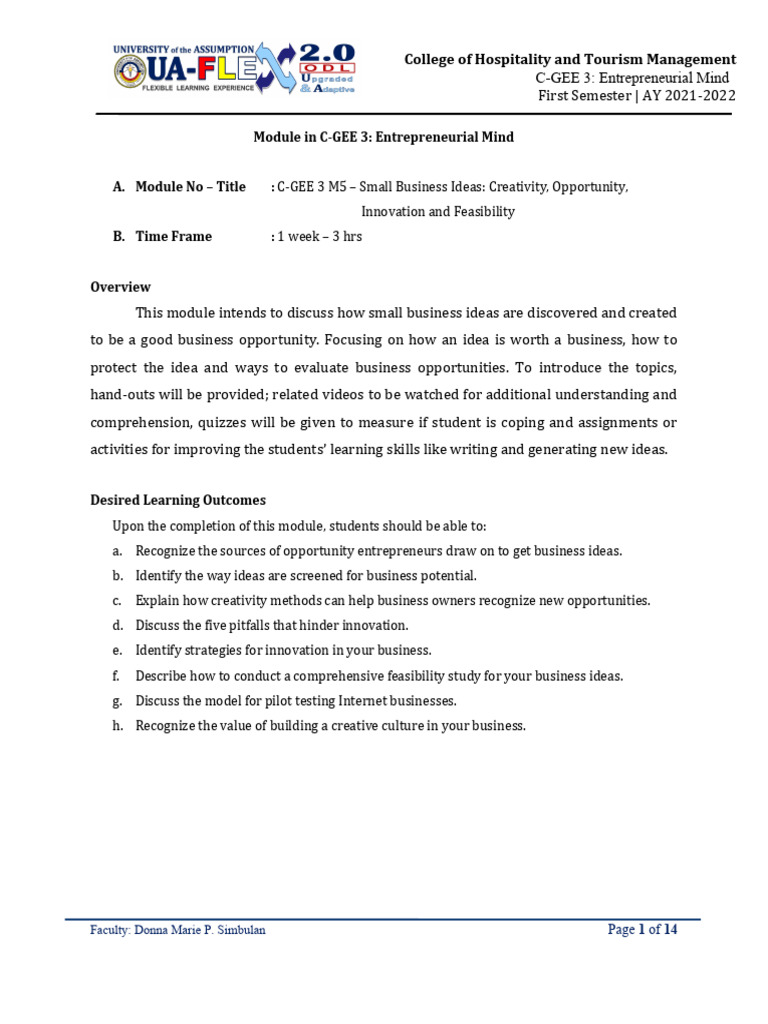 #Module 5 Businessideascreativityinnovativefeasib | PDF ...