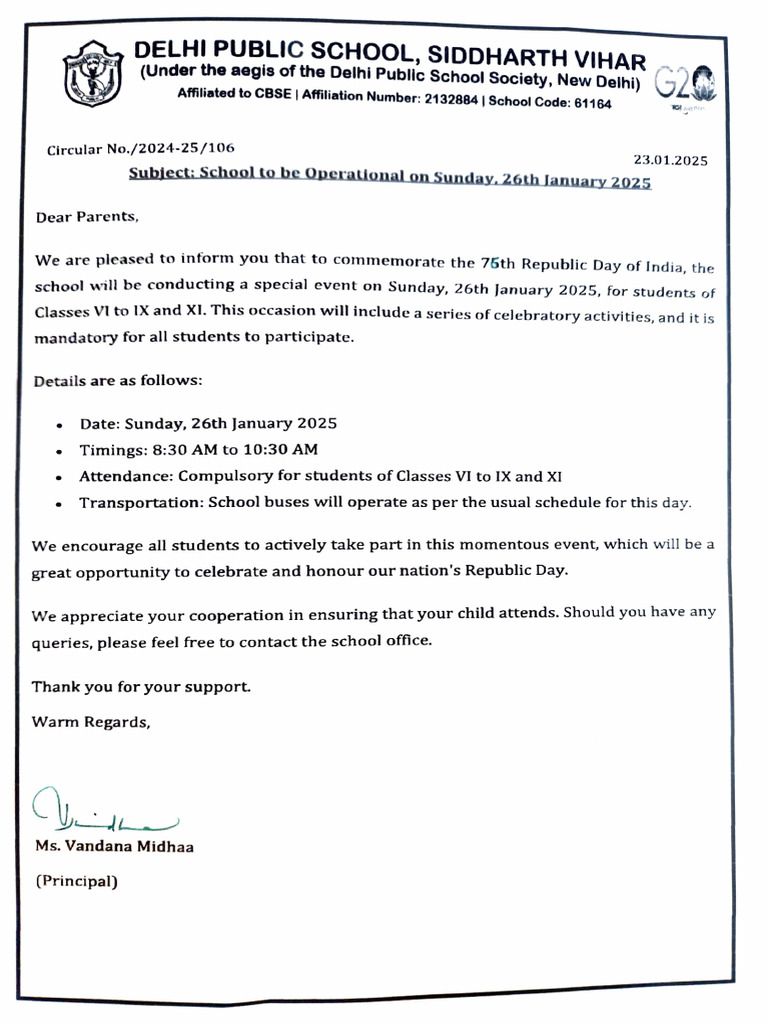 Circular - 26 Jan Working | PDF