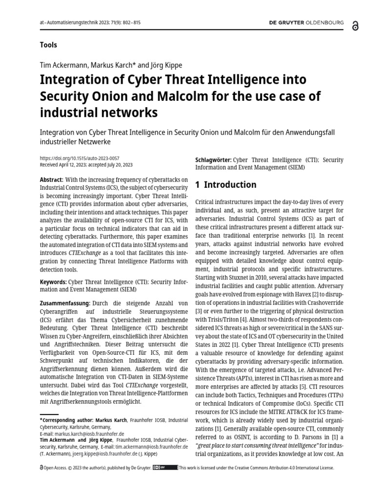 Integration of Cyber Threat Intelligence into Security Onion and ...