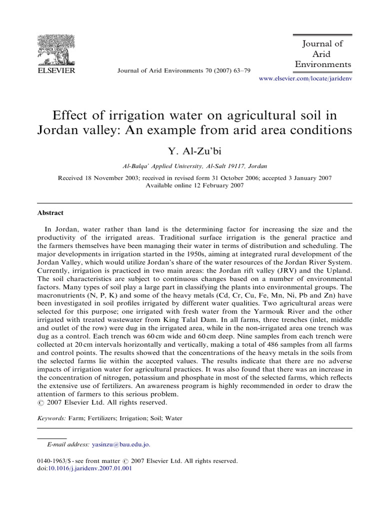 Irrigation Water Impact on Jordan Soil | PDF | Soil | Fertilizer