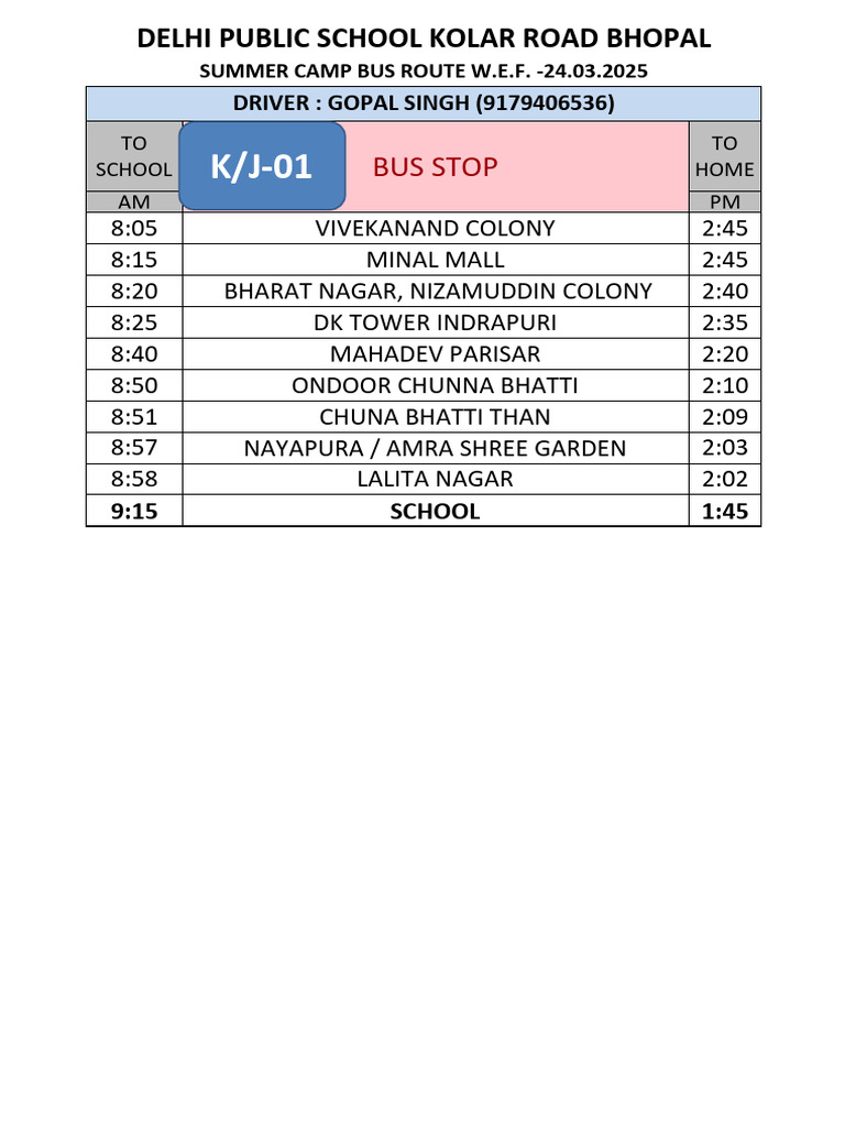 SUMMER CAMP BUS ROUTE W.E.F. -24.03.2025 | PDF