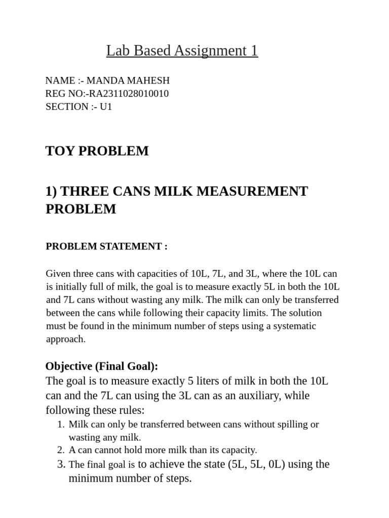 RA2311028010010 AI (Toy Problem and Search Problem) | PDF ...