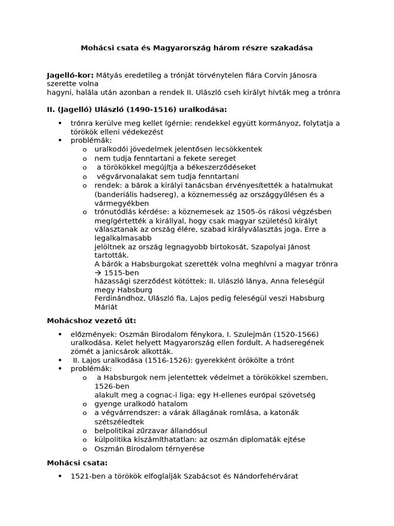 Mohácsi Csata És Mo. Három Részre Szakadása | PDF