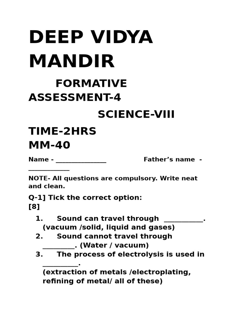 Science VIII Formative Assessment 4 | PDF