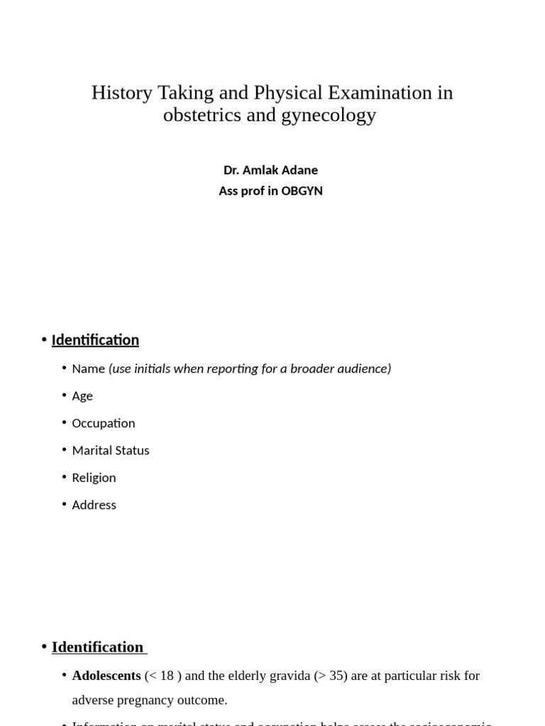History Taking and Physical Examination in OBGYN | PDF | Pregnancy ...