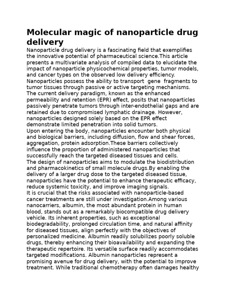 Molecular magic of nanoparticle drug delivery(1) | PDF | Chemotherapy ...