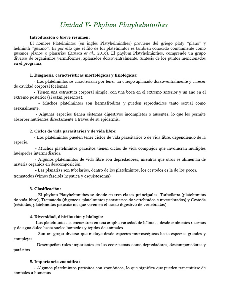 Características del Phylum Platyhelminthes | PDF | Biología