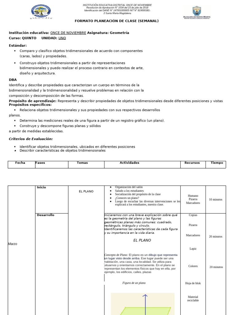 Planeación de Clase: Geometría 5° | PDF | Geometría | Dibujo