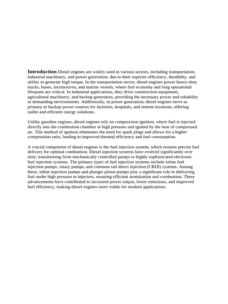 Diesel Engine Efficiency and Fuel Systems | PDF