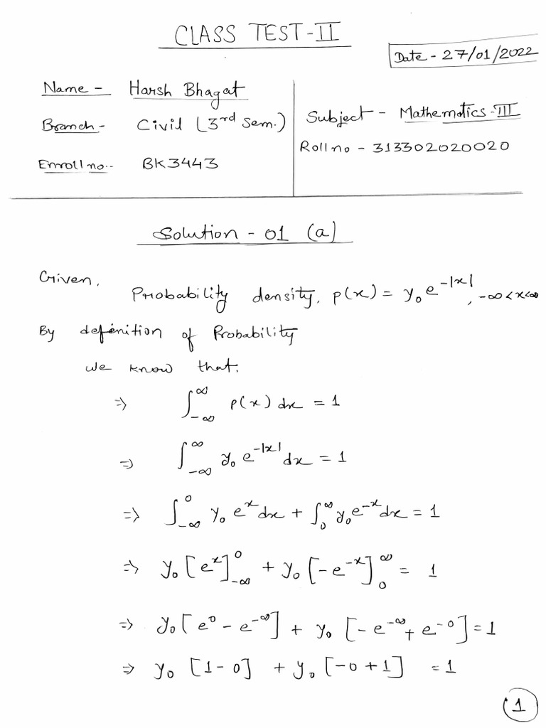 Class Test II Mathematics Solutions | PDF