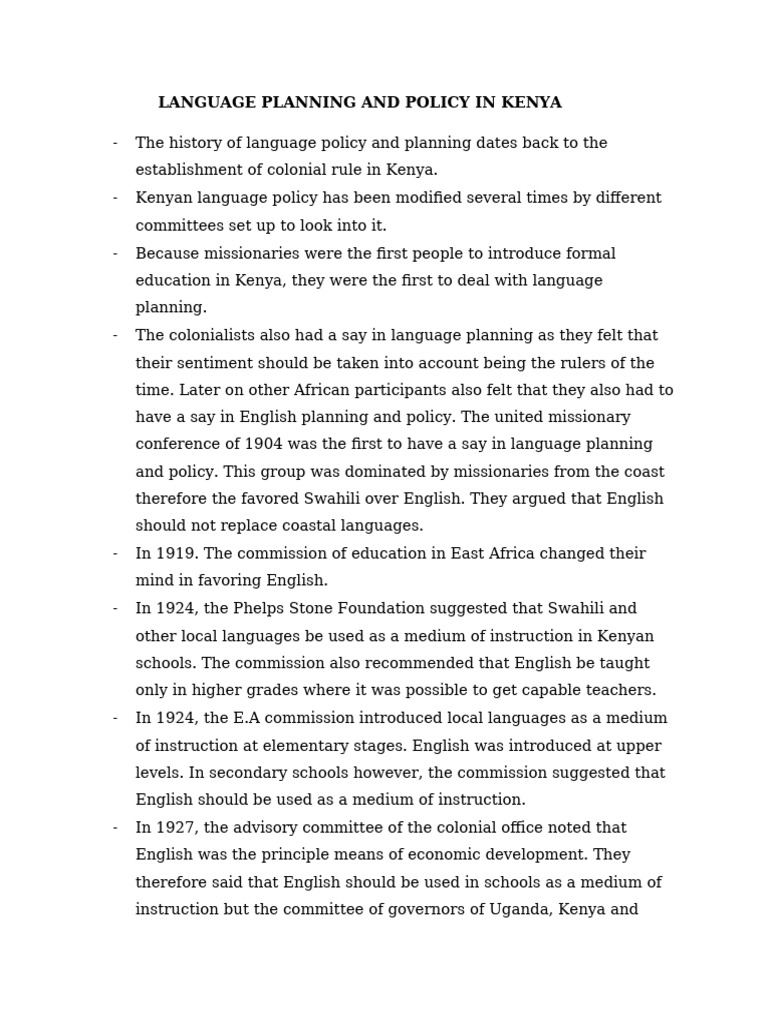 Language Policy Evolution in Kenya | PDF | Kenya | Swahili Language
