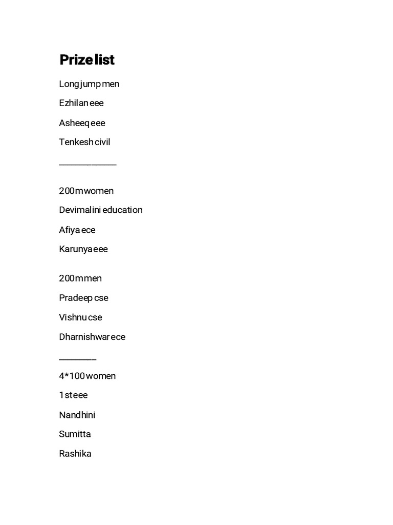 Track and Field Prize List 2023 | PDF