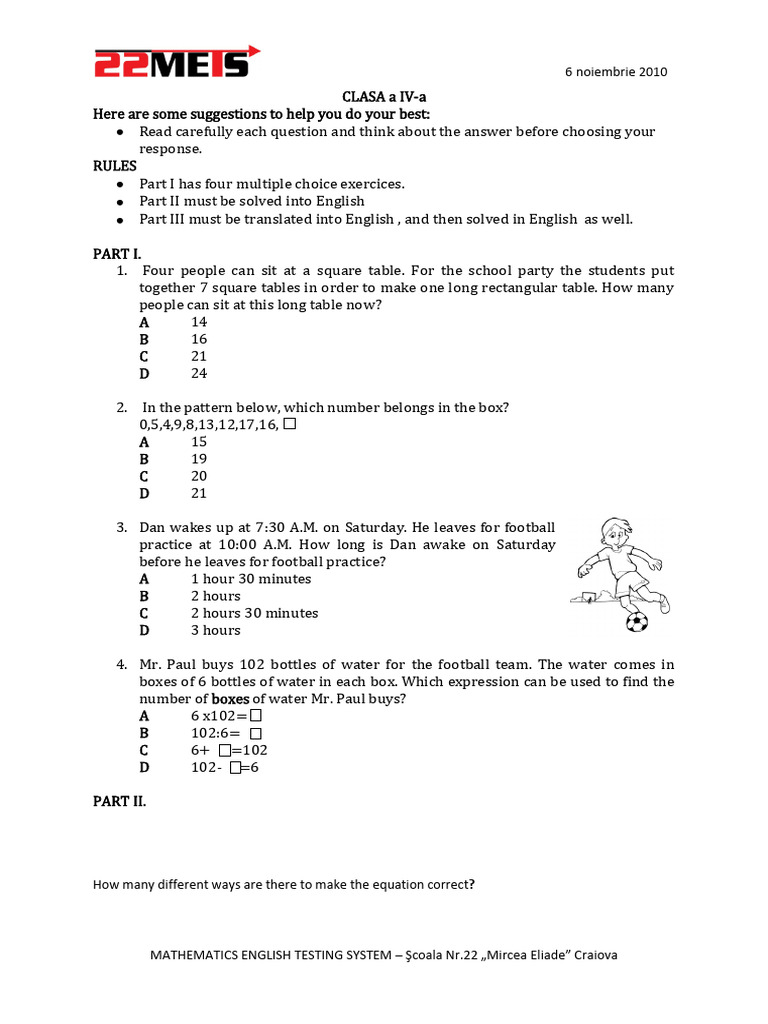Mathematics Testing for Class IV-VII | PDF | Mathematics