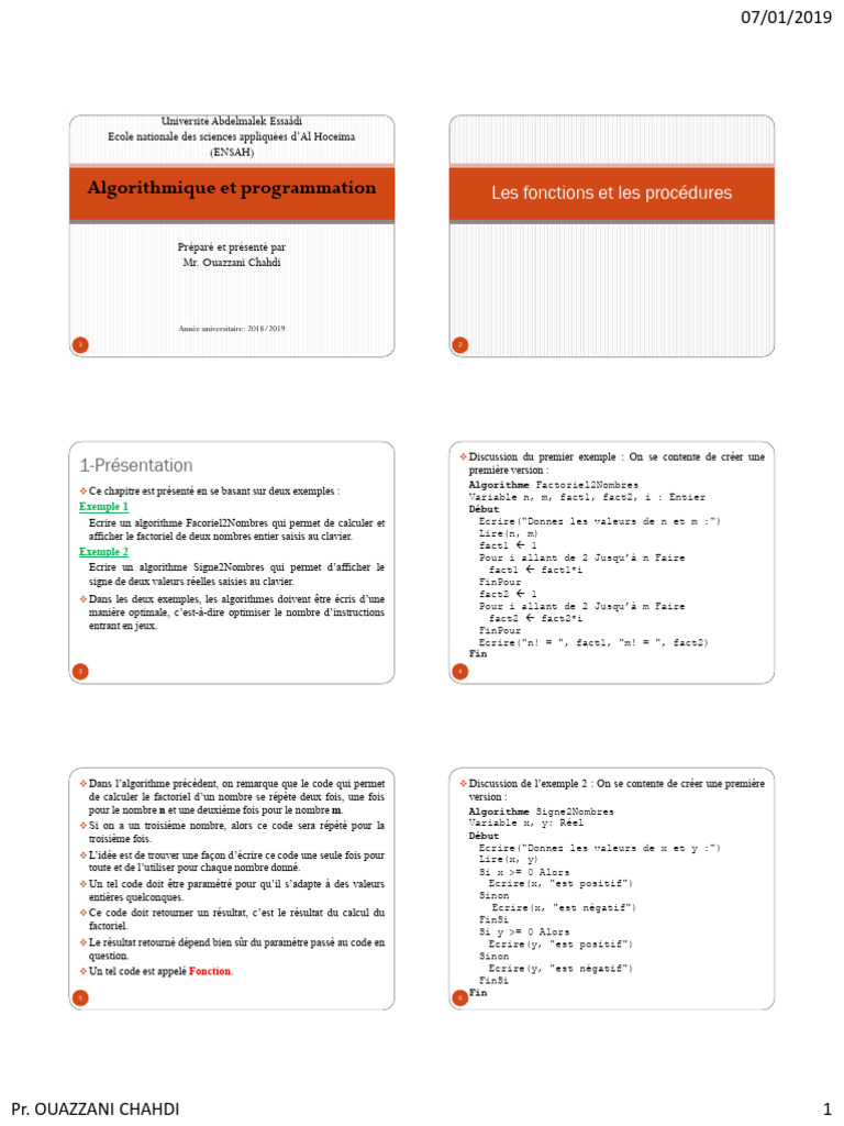 Fonctions et procédures en algorithmique | PDF | Paramètre ...