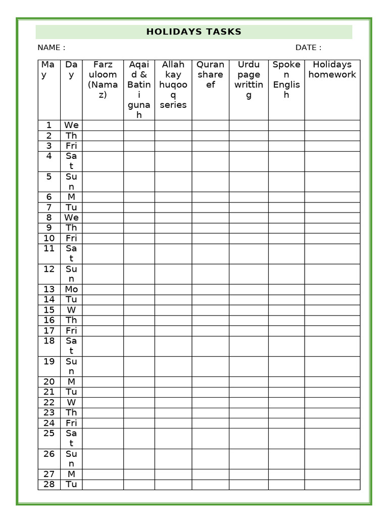 Holidays Task | PDF