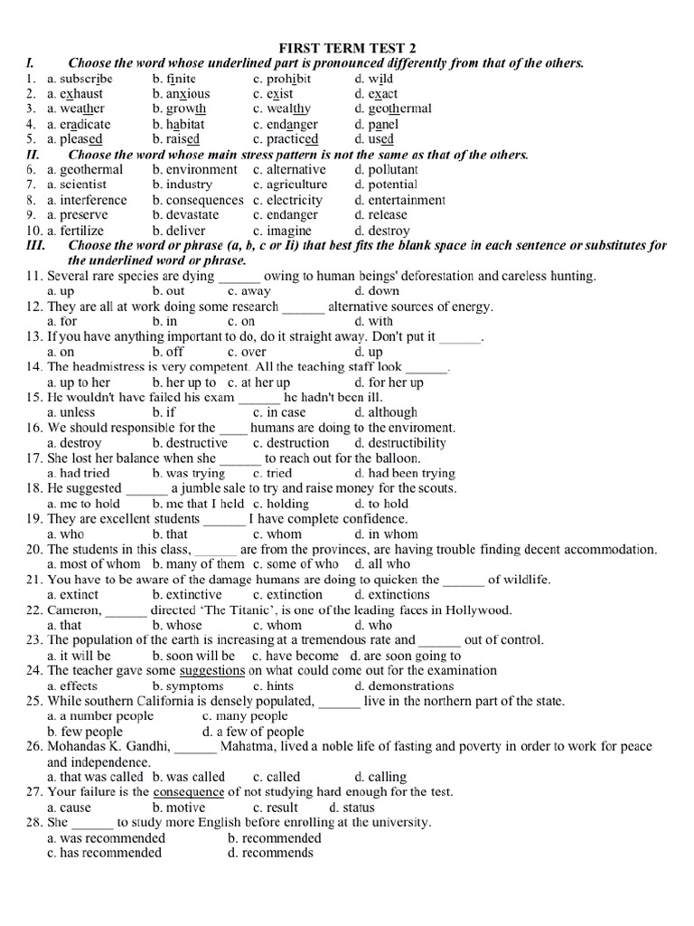 First Term Test 2 | PDF
