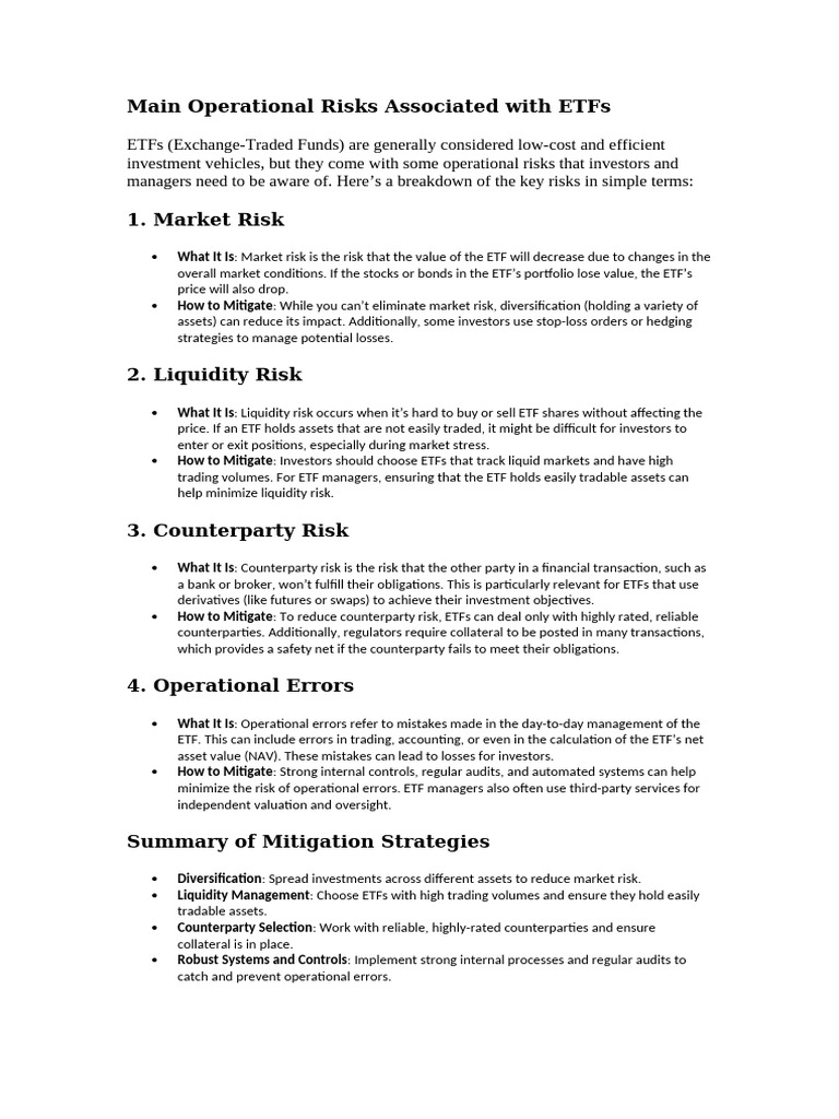 Key Operational Risks of ETFs | PDF | Exchange Traded Fund | Financial Risk