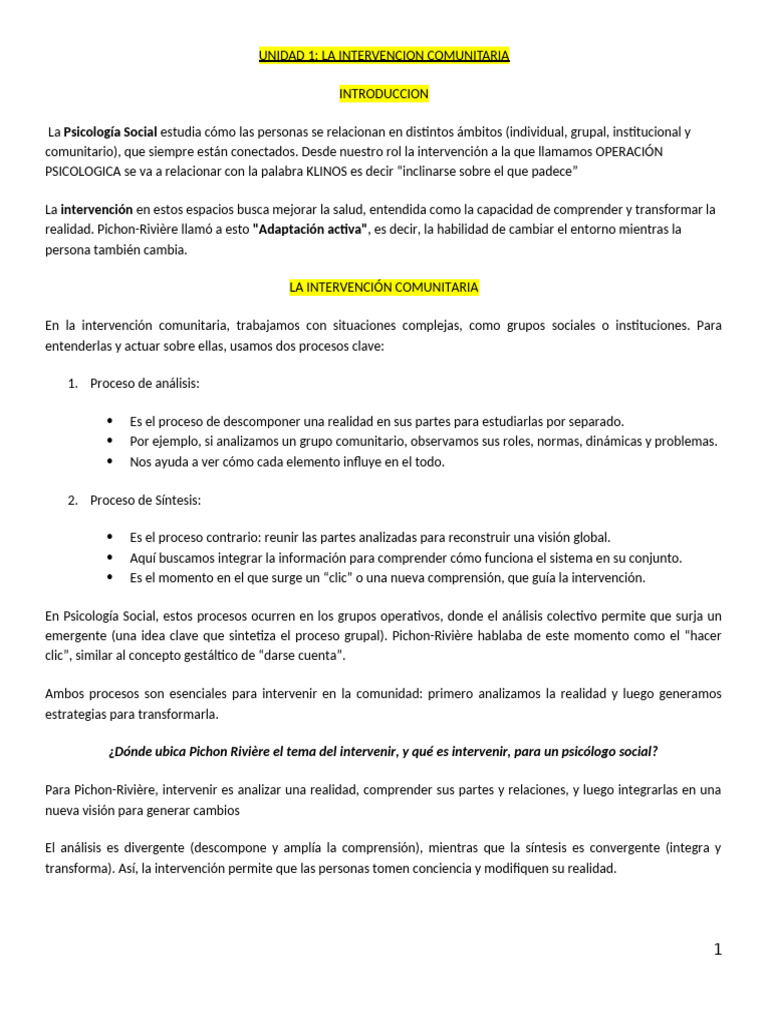 Intervención Comunitaria en Psicología Social | PDF | Psicología Social ...