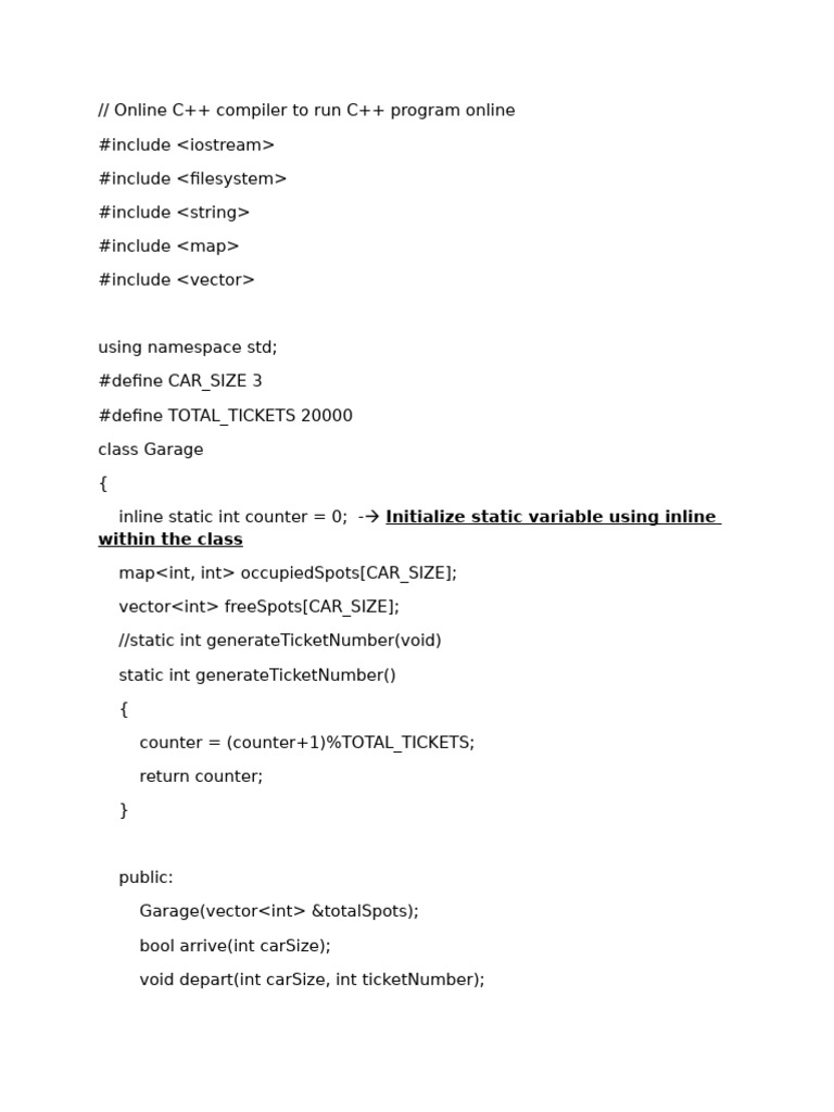 Online C++ Garage Parking System Code | PDF
