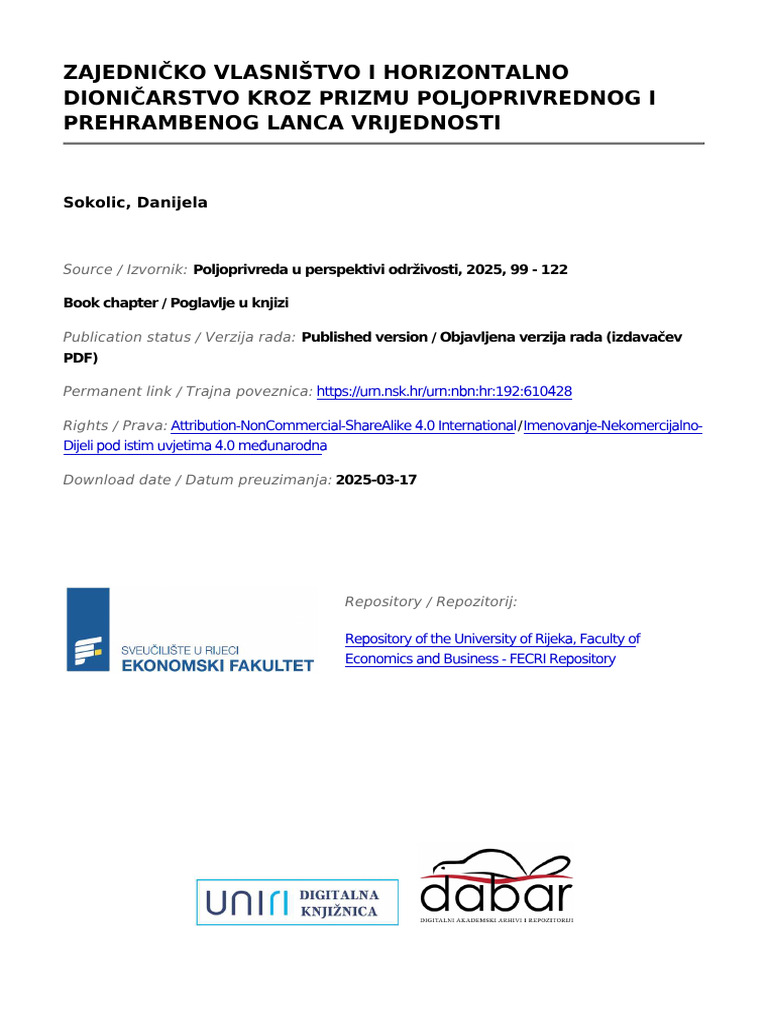 Zajednicko Vlasnistvo I Horizontalno Dionicarstvo | PDF