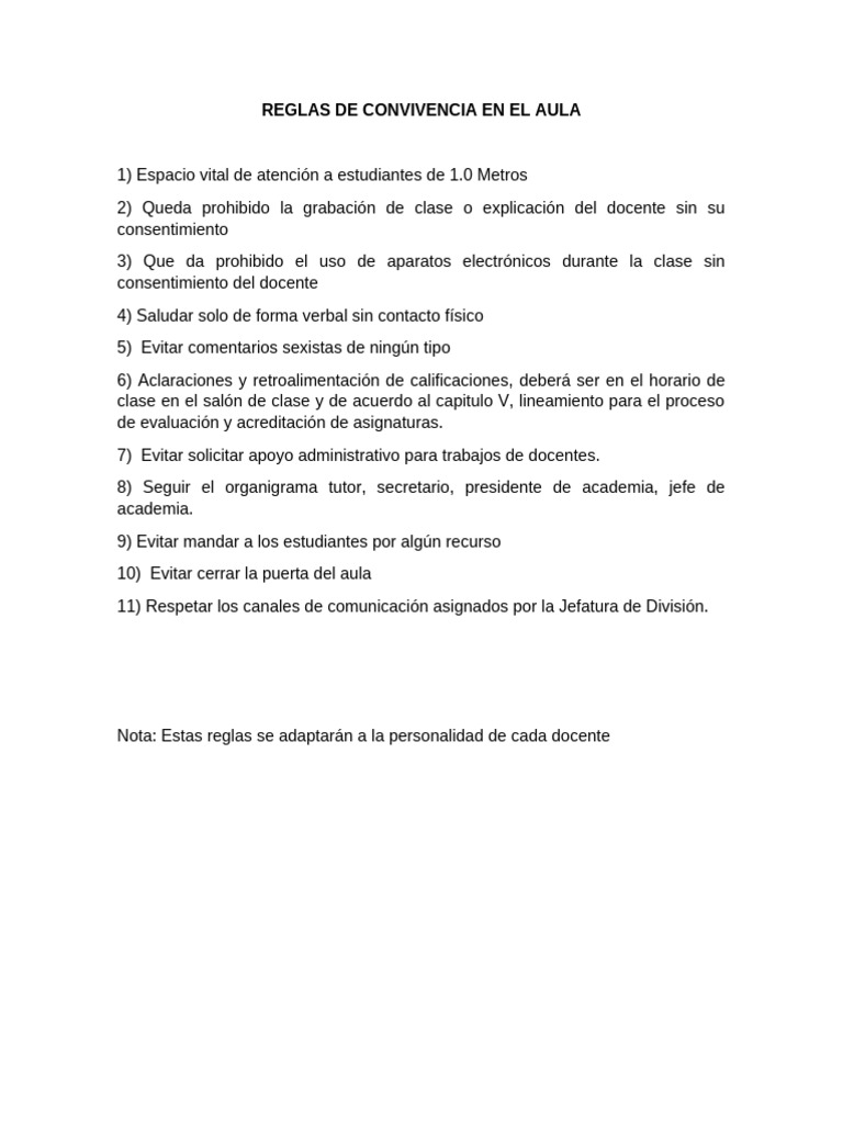 Normas de Convivencia en el Aula | PDF